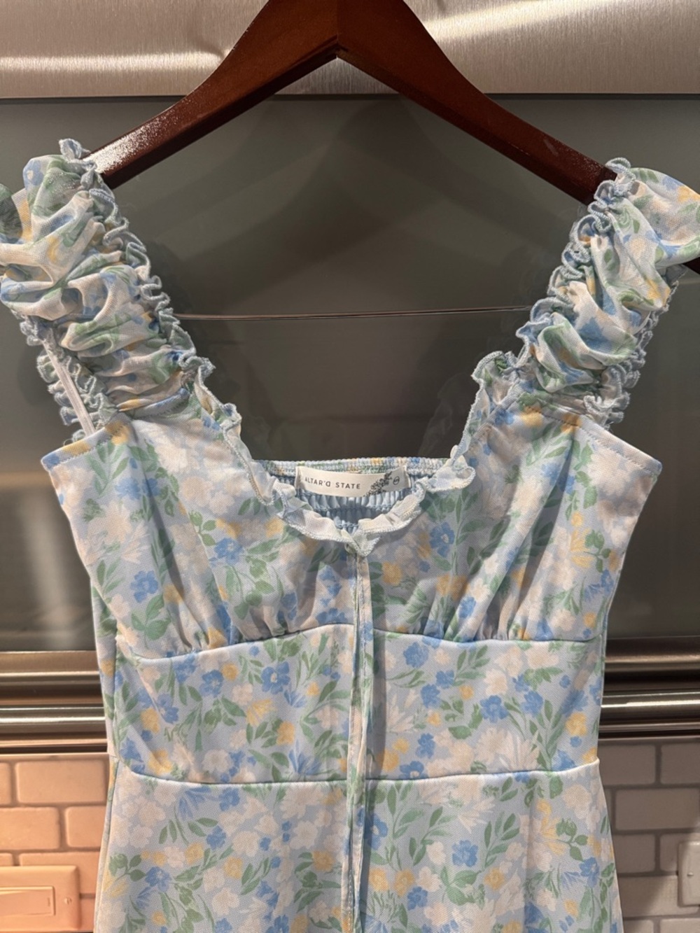 Altar'd State Pastel Floral Smocked Sundress in Blue, Green & Yellow size XXS - Picture 4 of 5